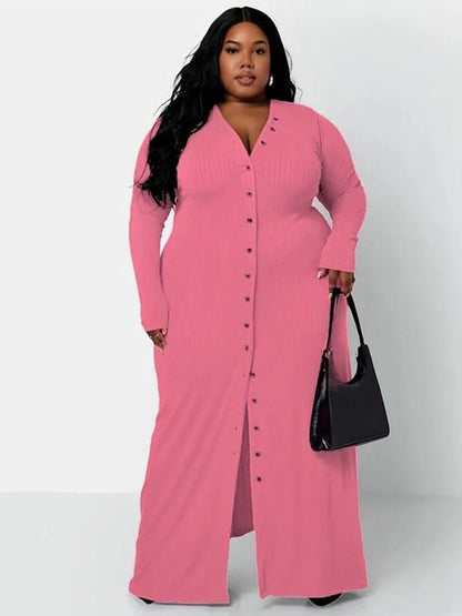 Ribbed Dress for Women Winter Warm Knitted Dress Single - buttons Elegant Cardigan Plus Size Dresses Wholesale Bulk Dropshipping - EverHype