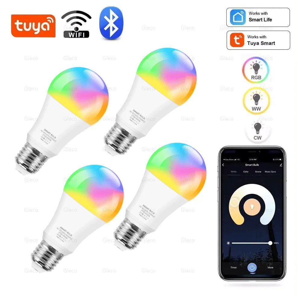 Tuya Wifi/Bluetooth Smart Led Light Bulb Alexa Led Lamp E27 RGB 110V 220V Smart Lamps For Google Assistant Smart Life - EverHype