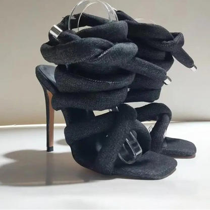 Runway Snake Strap Long Shoes Women's Sandals Summer 2025 Sexy Stiletto Heel Stripper Shoes Star Style Slingback Heeled Sandals - EverHype