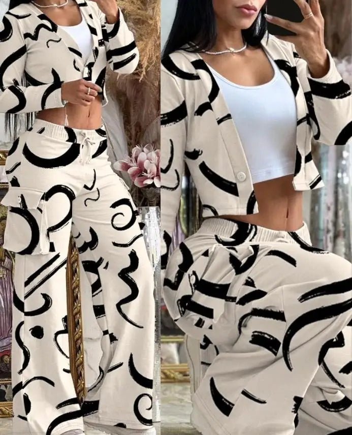Women's 2 - Piece Cargo Set - Cardigan Top & Cargo Pants Outfit | Spring & Autumn - EverHype