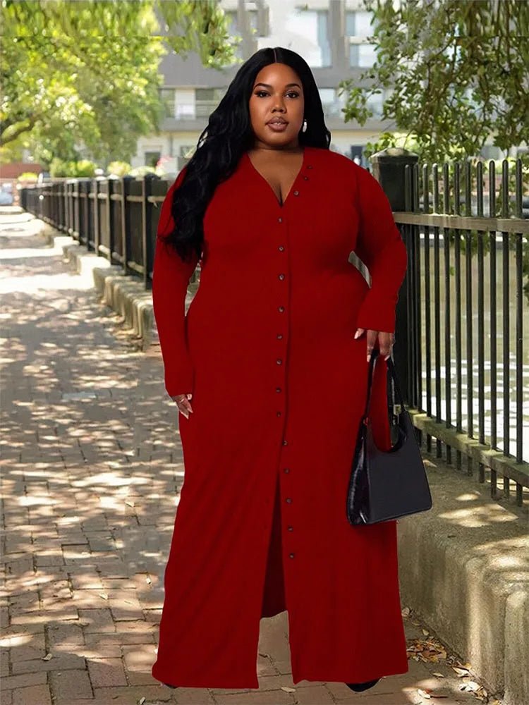Ribbed Dress for Women Winter Warm Knitted Dress Single - buttons Elegant Cardigan Plus Size Dresses Wholesale Bulk Dropshipping - EverHype