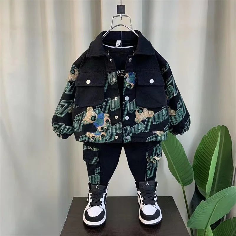 Boys Denim Jeans Suit - 2 - Piece Cartoon Graffiti Jacket & Pants Set - EverHype