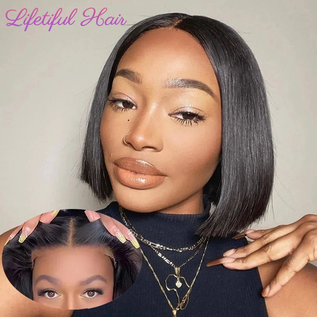 Glueless Bob Wigs Human Hair Ready To Wear 4x4 Lace Closure Wig Human Hair Wig Fast Delivery Straight Human Hair Wigs Glueless - EverHype