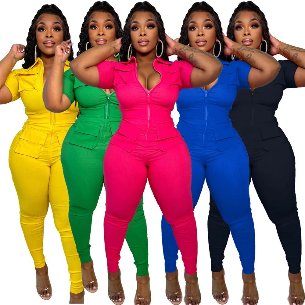 V - Neck Zipper Jumpsuit - Summer Romper with Pockets | EverHype 2026 - EverHype