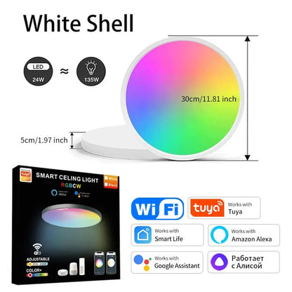 Tuya WiFi Smart LED Ceiling Light 220V RGB Dimmable Ceiling Lamp Bluetooth Round Ceiling Lamp Smart Home Support Alexa Google - EverHype