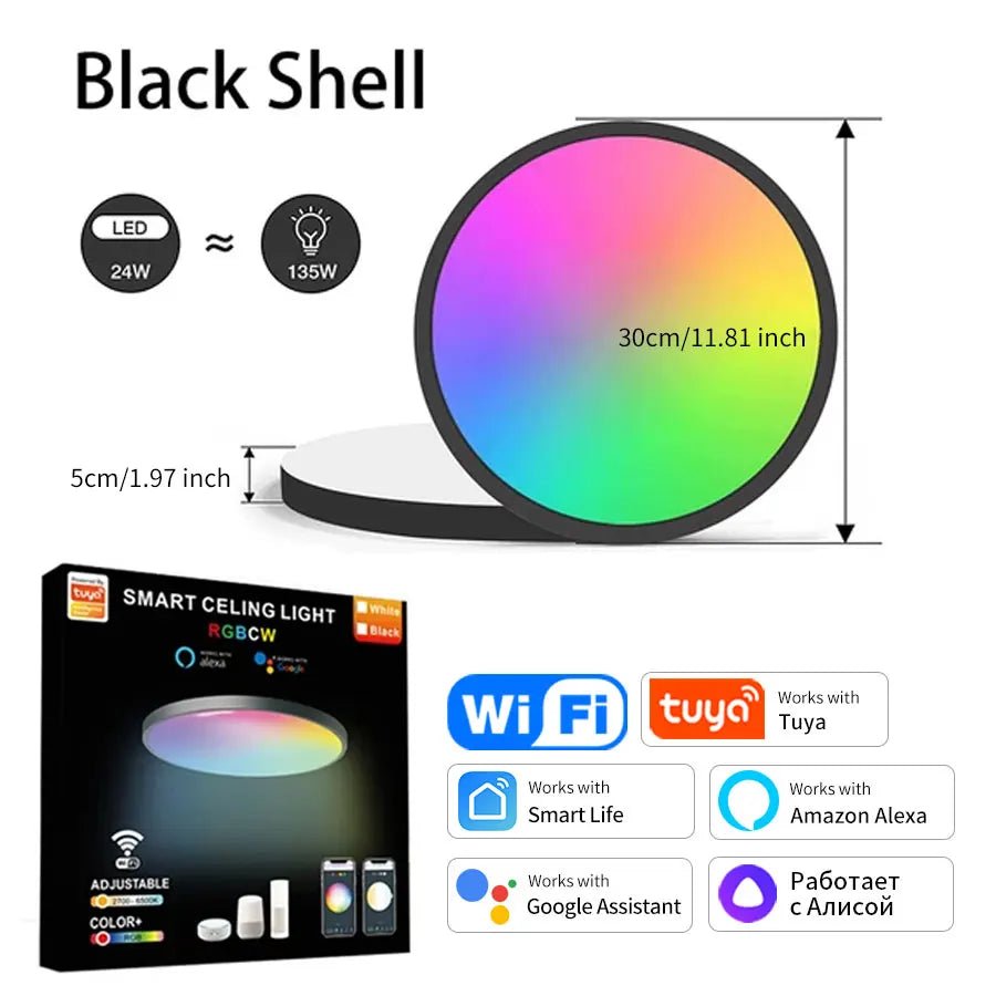 Tuya WiFi Smart LED Ceiling Light 220V RGB Dimmable Ceiling Lamp Bluetooth Round Ceiling Lamp Smart Home Support Alexa Google - EverHype