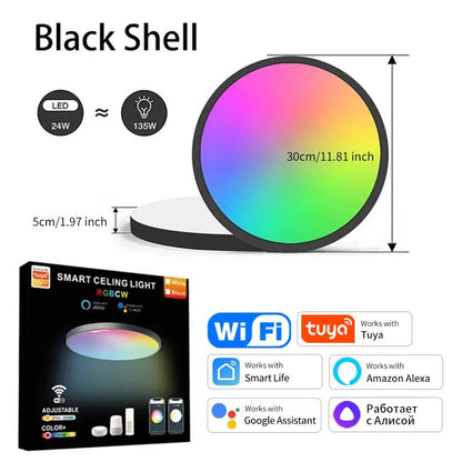 Tuya WiFi Smart LED Ceiling Light 220V RGB Dimmable Ceiling Lamp Bluetooth Round Ceiling Lamp Smart Home Support Alexa Google - EverHype