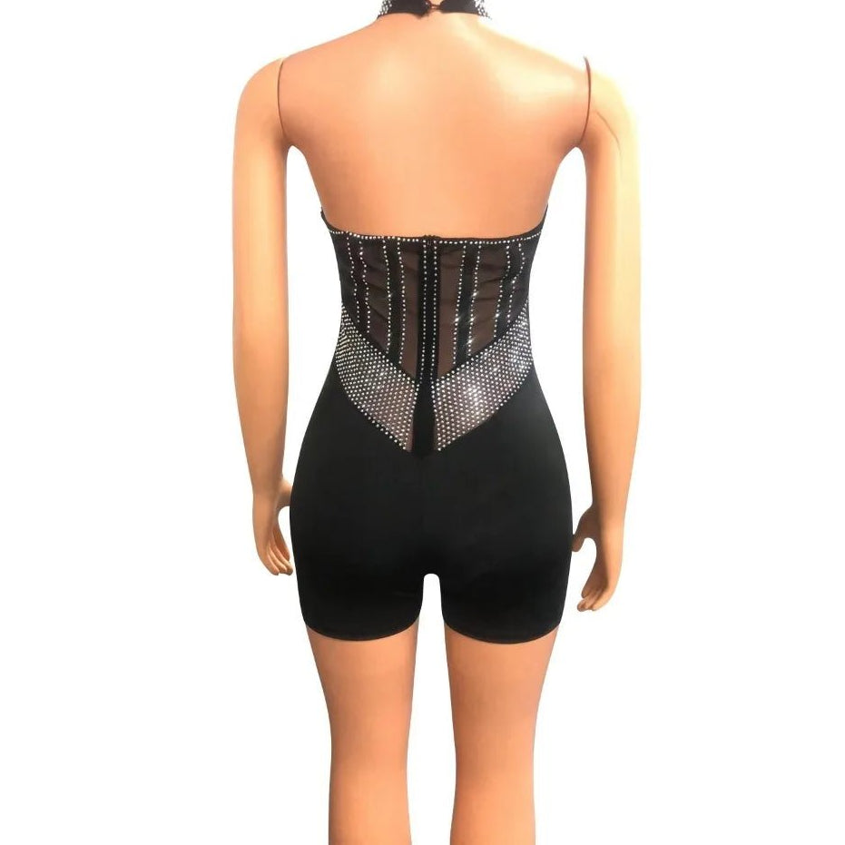 Gold Rhinestone Jumpsuit - Crystal Corset Bodycon Romper | Luxury Evening Party - EverHype
