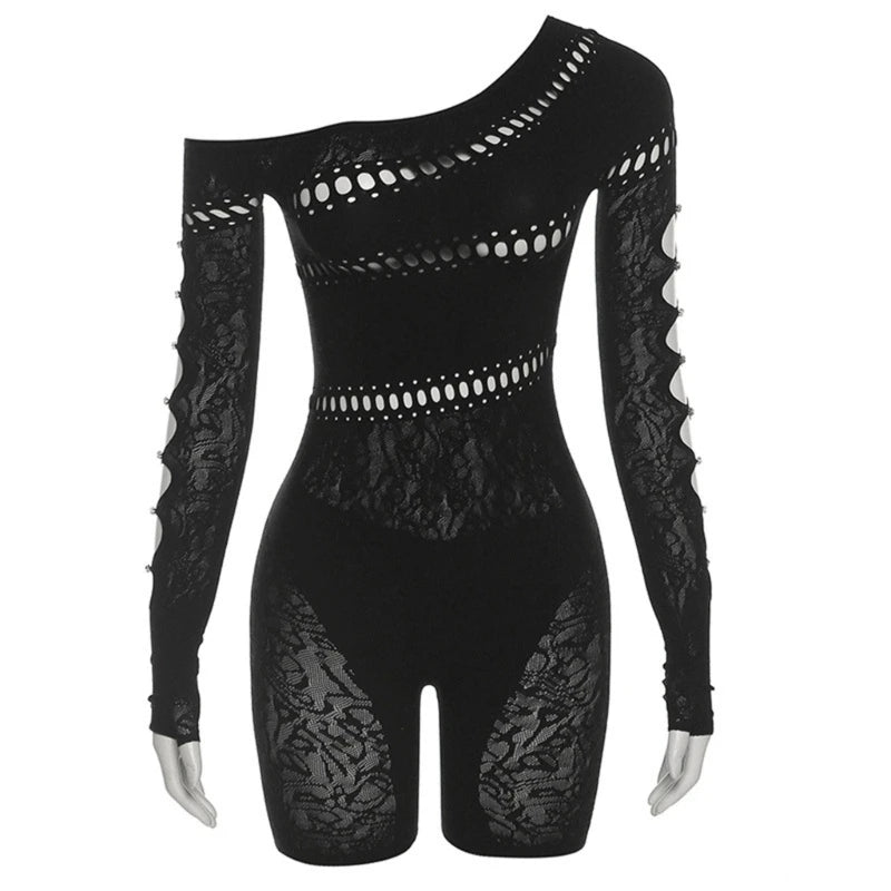 Sexy Women's See Through Bodycon Short Pants Party Club Romper Jumpsuits Sheer Lace Mesh Clubwear Jumpsuit Rompers - EverHype