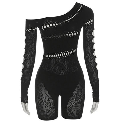 Sexy Women's See Through Bodycon Short Pants Party Club Romper Jumpsuits Sheer Lace Mesh Clubwear Jumpsuit Rompers - EverHype