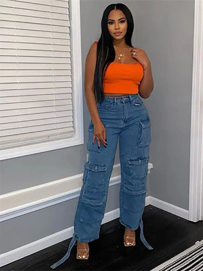Wmstar Jeans Women Denim Bottom Boy Friend Straight Cargo Pants High Waist Korean New Fashion Streetwear Wholesale Dropshipping - EverHype