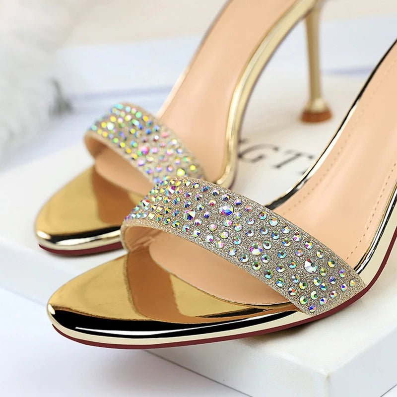BIGTREE Shoes Rhinestone High Heels Women Pumps Sexy Kitten Heels Party Shoes Open Toe Women Sandals Heel Stiletto Wedding Shoes - EverHype