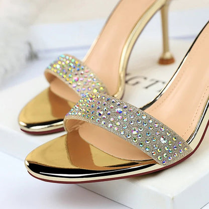 BIGTREE Shoes Rhinestone High Heels Women Pumps Sexy Kitten Heels Party Shoes Open Toe Women Sandals Heel Stiletto Wedding Shoes - EverHype