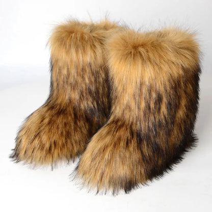 Winter Fluffy Faux Fox Fur Boots - Luxury Warm Snow Boots - EverHype