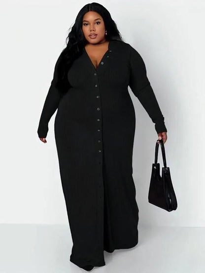 Ribbed Dress for Women Winter Warm Knitted Dress Single - buttons Elegant Cardigan Plus Size Dresses Wholesale Bulk Dropshipping - EverHype