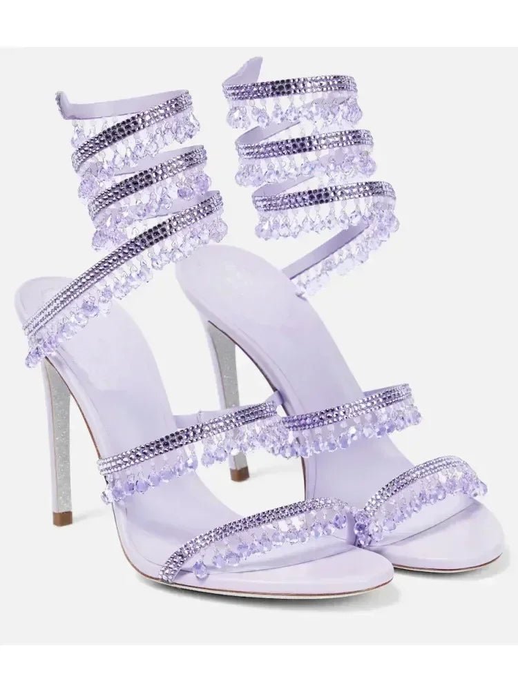 2025 Women's New Fashion Tassel Crystal Shoes Sexy Banquet Party Stiletto High Heels Women's Large Sandals Dance Shoes - EverHype