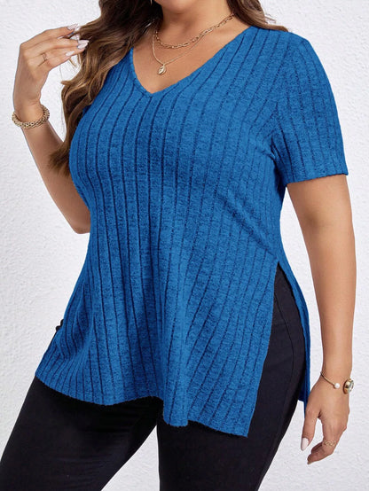Plus Size V - Neck Striped T-Shirt for Women - EverHype