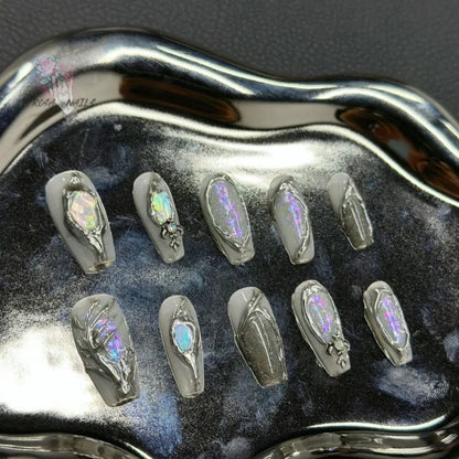Fake Nails y2k Rainbow Discoloration Effect Handmade Tips Shine Chameleon Flakes Hologram Mirror Manicure Gothic Press on Nails - EverHype
