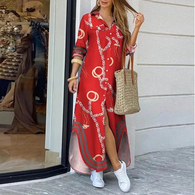 Casual Dresses Women Long Sleeve Shirt Dress Printed OL Long Dresses Laides Loose Party Dress Maxi Dress Vestido Casual - EverHype