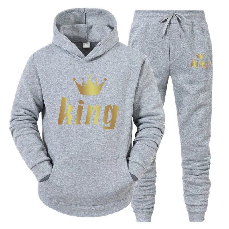 👑 King & Queen Couple Sweatsuit Bundle - 4 Piece Set | His & Hers Matching Hoodie & Jogger Pants - EverHype
