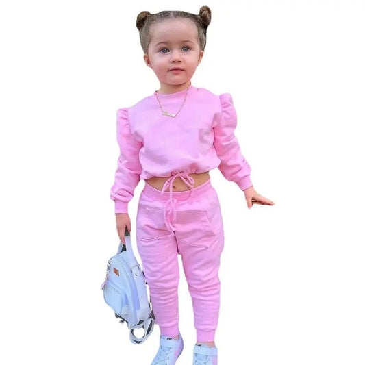 Kids Girl 2 - Piece Set - Long Sleeve Crop Top & Pants Outfit Ages 1 - 8 - EverHype
