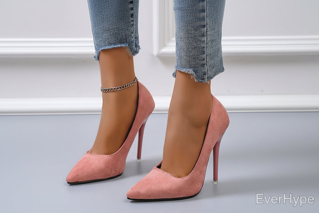 Aphixta 4.72 Inch Super High Stiletto Heels Pumps Women Solid Office Flock Pointed Toe Party Shoes Woman Plus Large Size 44 45 - EverHype