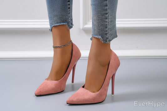 Aphixta 4.72 Inch Super High Stiletto Heels Pumps Women Solid Office Flock Pointed Toe Party Shoes Woman Plus Large Size 44 45 - EverHype