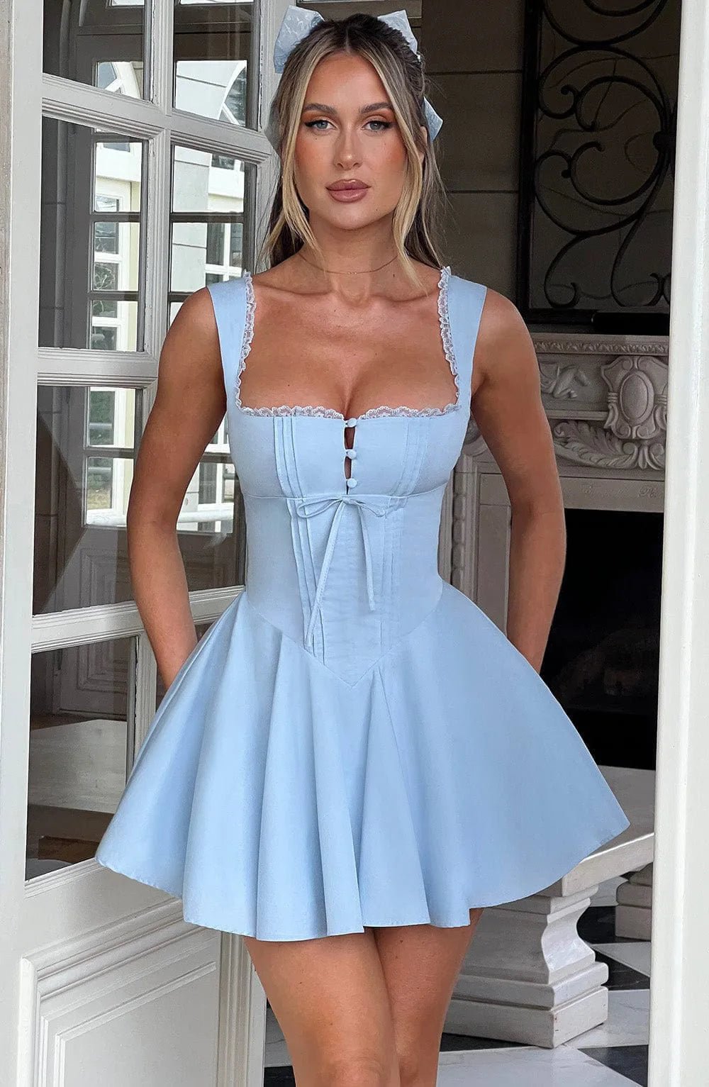 Avrilyaan Bandage V Neck Sexy A - line Dress Women 2024 Elegant Evening Party Dress Backless Bodycon Mini Summer Dress Vestidos - EverHype