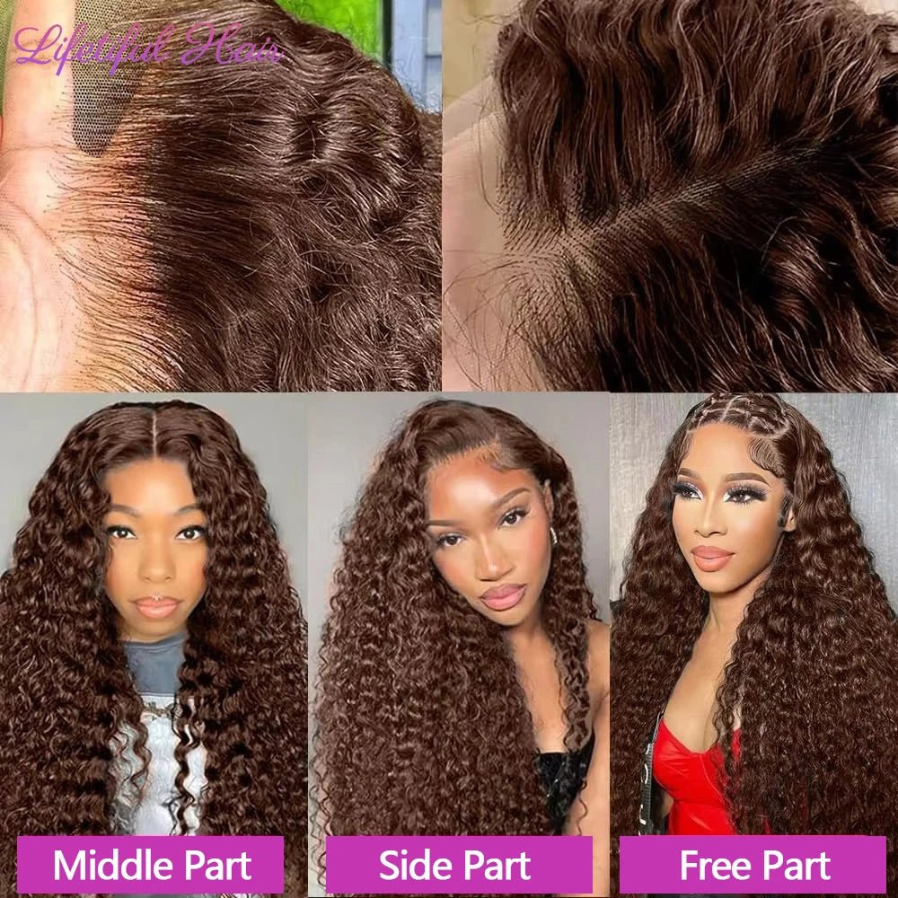 30 Inch Chocolate Brown Lace Front Wigs Human Hair Brazilian Water Wave Ginger Burgundy 13x6 HD Lace Frontal Human Hair Wig - EverHype