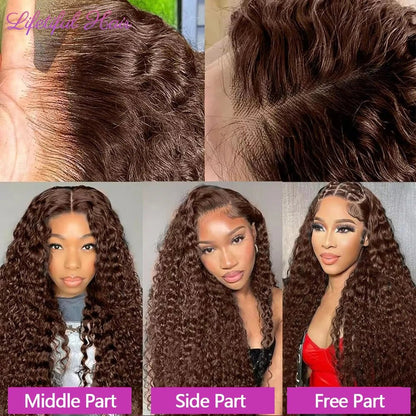 30 Inch Chocolate Brown Lace Front Wigs Human Hair Brazilian Water Wave Ginger Burgundy 13x6 HD Lace Frontal Human Hair Wig - EverHype