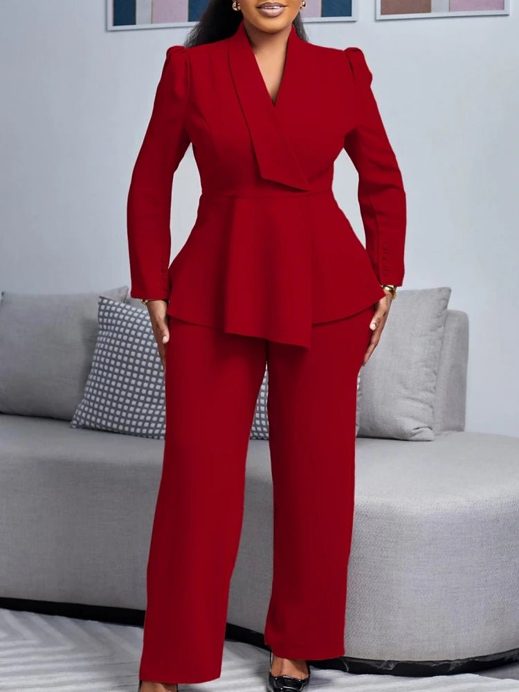 2 Piece Women Sets 2025 New Arrival Plus Size Spring Autumn Matching Sets Red Two Pieces Sets Top Pants Suits Outfits Clothing - EverHype