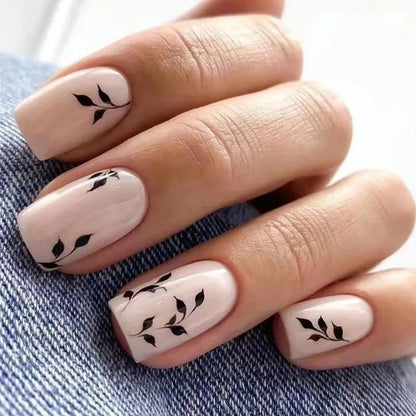 24Pcs Short Square Head Fake Nail with Colorful Flower Designs Wearable French False Nails Ballet Finished Jelly Stick on Nails - EverHype