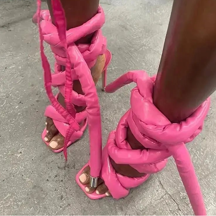 Runway Snake Strap Long Shoes Women's Sandals Summer 2025 Sexy Stiletto Heel Stripper Shoes Star Style Slingback Heeled Sandals - EverHype