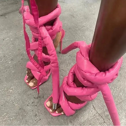 Runway Snake Strap Long Shoes Women's Sandals Summer 2025 Sexy Stiletto Heel Stripper Shoes Star Style Slingback Heeled Sandals - EverHype