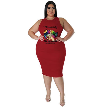 Wmstar Plus Size Women Clothing Dress Summer Lip Print Bodycon Stretch Elegant Midi Dresses Women Wholesale Dropshiping 2023 - EverHype