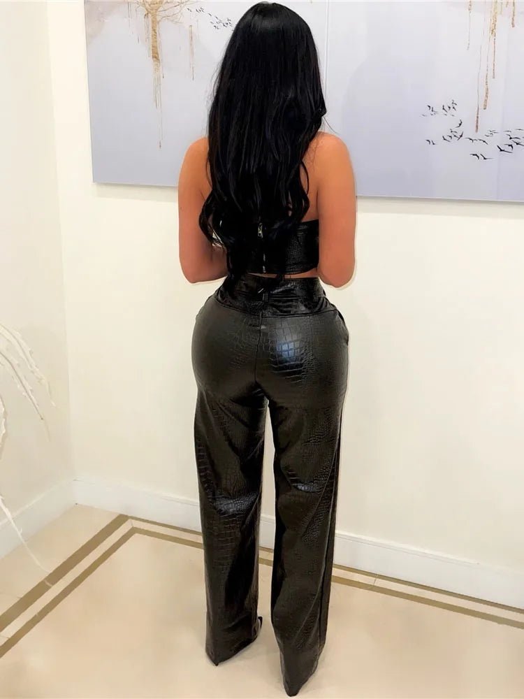 Women's Green Corset Jumpsuit - Cut - Out Cargo PU Leather 2 - Piece Set | Sexy Clubwear - EverHype