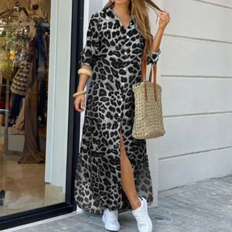 Casual Dresses Women Long Sleeve Shirt Dress Printed OL Long Dresses Laides Loose Party Dress Maxi Dress Vestido Casual - EverHype