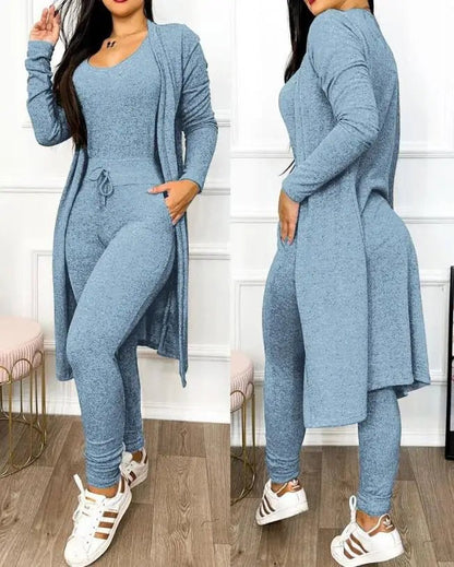 2 - Piece Jumpsuit & Coat Set - Women's Spring Fashion Outfit | Sleeveless Skinny Fit - EverHype