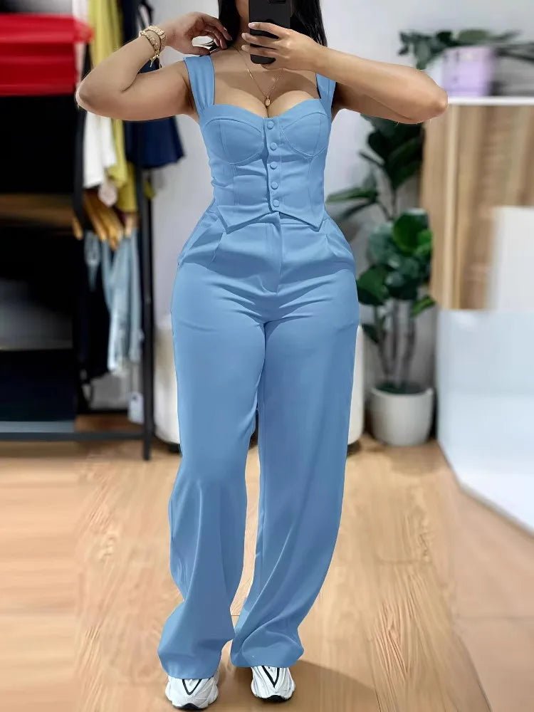Y2K 2 - Piece Suit Set - Sleeveless Vest & Wide Leg Pants | Summer Outfit - EverHype