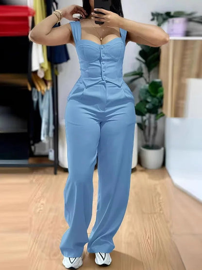 Y2K 2 - Piece Suit Set - Sleeveless Vest & Wide Leg Pants | Summer Outfit - EverHype