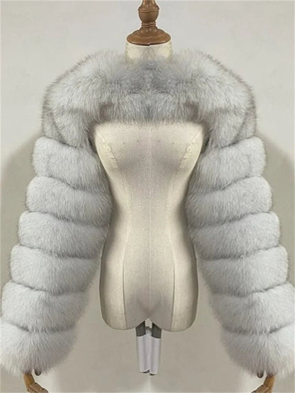 Faux Fur Jacket - Cropped Long Sleeve Coat for Women | Winter Warm Clothes - EverHype