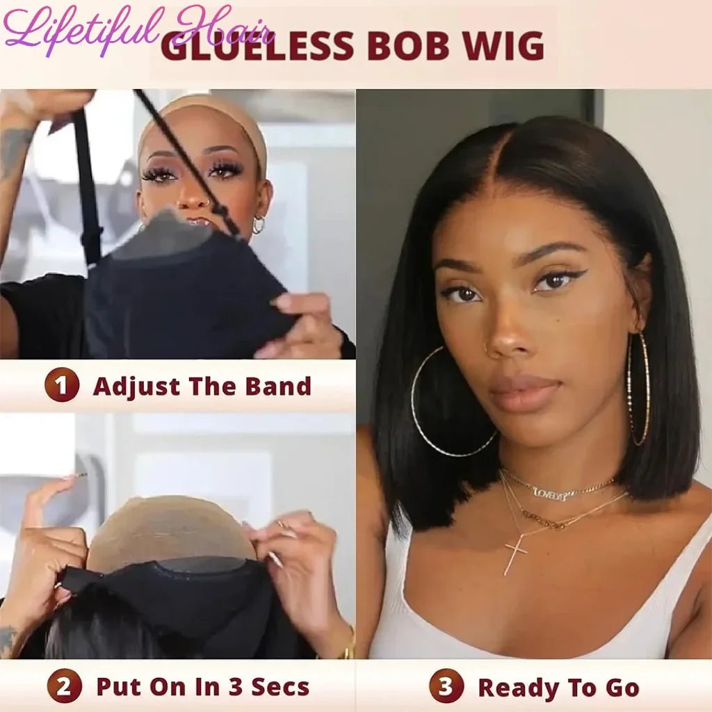 Glueless Bob Wigs Human Hair Ready To Wear 4x4 Lace Closure Wig Human Hair Wig Fast Delivery Straight Human Hair Wigs Glueless - EverHype