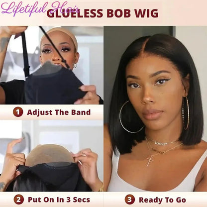 Glueless Bob Wigs Human Hair Ready To Wear 4x4 Lace Closure Wig Human Hair Wig Fast Delivery Straight Human Hair Wigs Glueless - EverHype