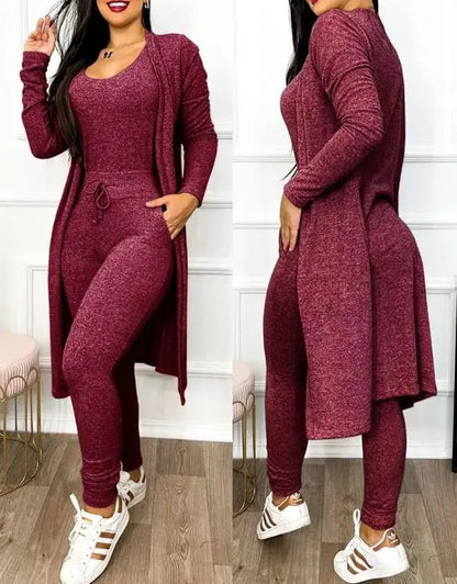 2 - Piece Jumpsuit & Coat Set - Women's Spring Fashion Outfit | Sleeveless Skinny Fit - EverHype