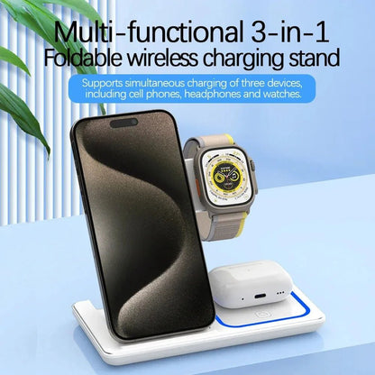 30W 3 in 1 Magnetic Fast Wireless Charger Stand Foldable Charging Station For iPhone 15 14 13 Apple Watch 9 8 7 6 5 Airpods Pro - EverHype