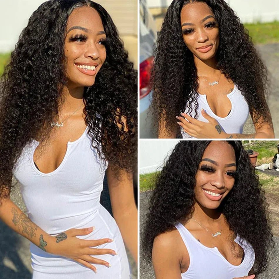 15A Malaysian Kinky Curly Bundles With Frontal Wet and Wavy Water Wave Human Hair Bundles With Closure Natural Virgin Human Hair - EverHype