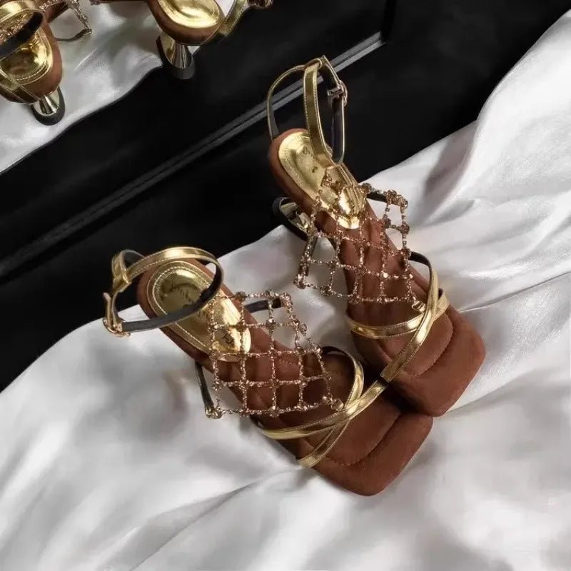 2025 New Summer Rhinestone Sandals Women's Block Heel High Heels - EverHype