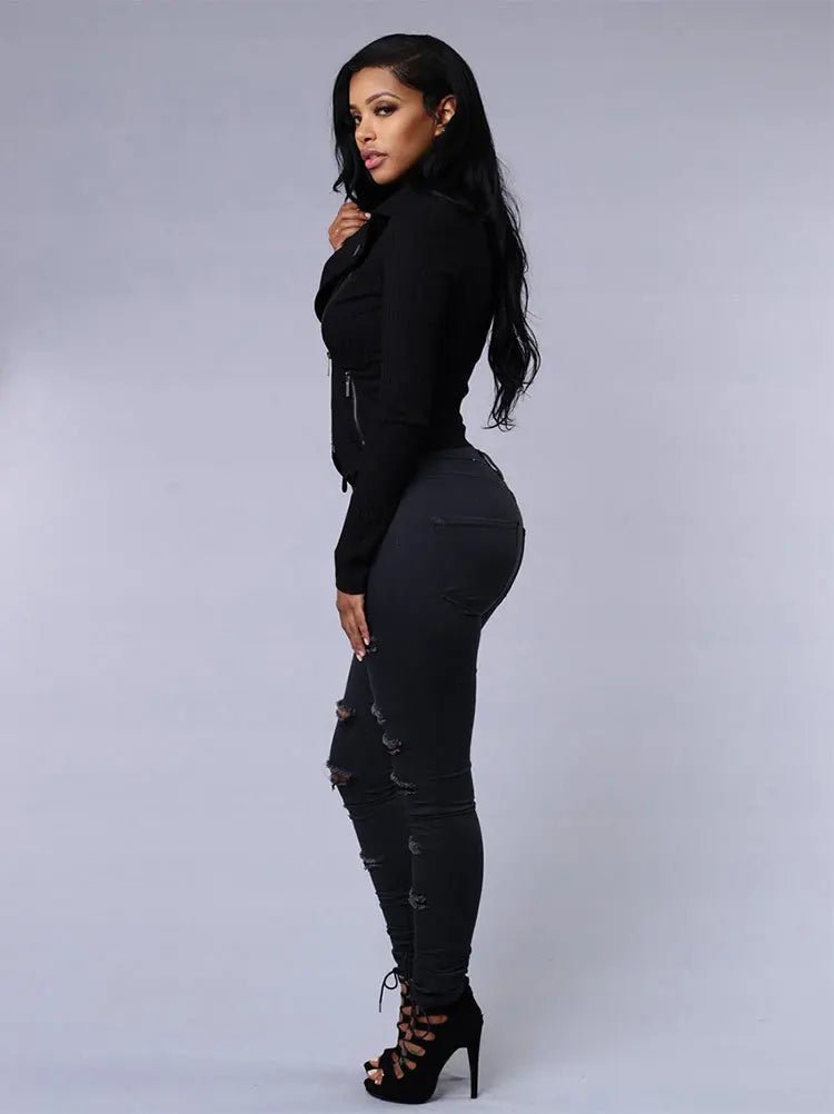 Ripped Skinny Jeans - Black & White Elastic Denim Pencil Pants | S - 3XL - EverHype