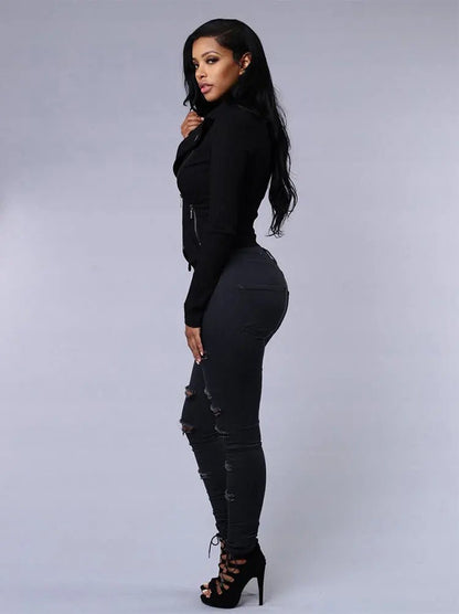 Ripped Skinny Jeans - Black & White Elastic Denim Pencil Pants | S - 3XL - EverHype