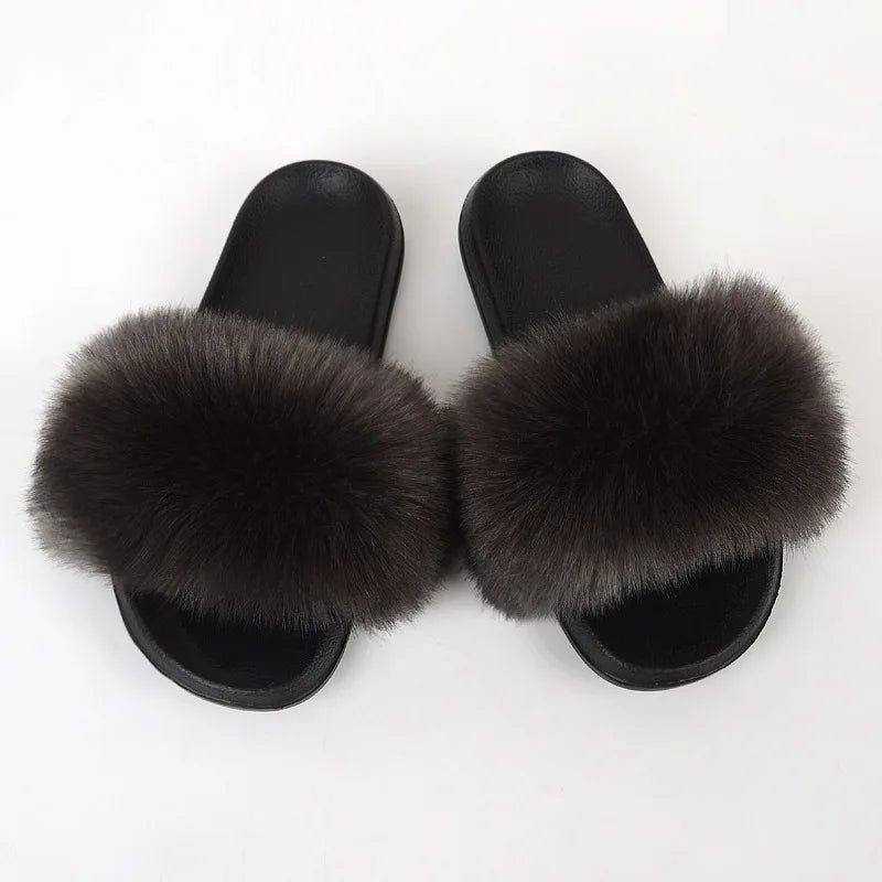 Luxury Fluffy Fur Slippers - Women's Indoor Warm Plush Slides - EverHype
